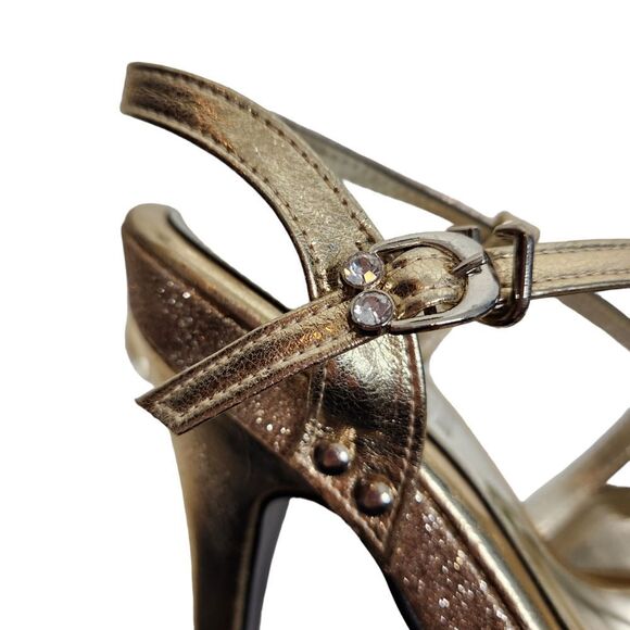 ZANG TOI Shoes Womens 6 36 Metallic Gold High‎ Heels Embellished Luxury Strappy - Picture 9 of 13